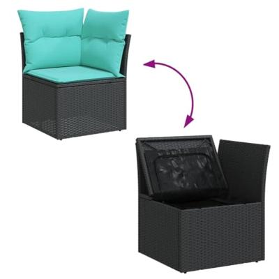 5-delige Loungeset met kussens poly rattan zwart