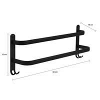 QUVIO Handdoekenrek wand met 2 stangen + 4 haakjes - 48 cm - Zwart - thumbnail