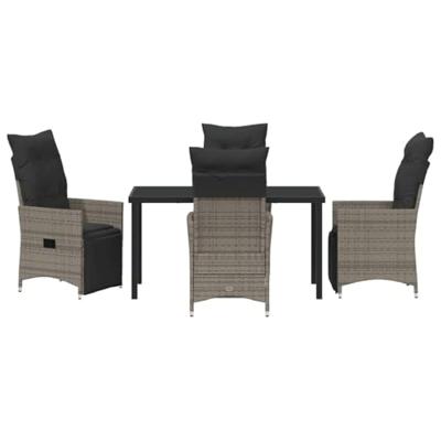 5-delige tuinset met kussens, grijs poly rattan