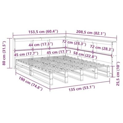 Bed met boekenkast zonder matras massief grenenhout 135x190 cm - thumbnail
