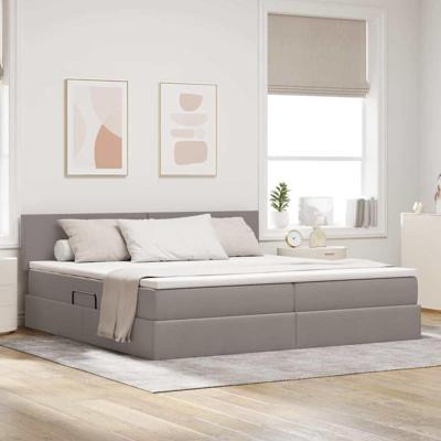 Bed met LED -striplichten met opslag Taupe 200 x 200 cm Stof