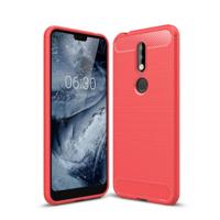 Geborsteld textuur koolstofvezel Soft TPU Case voor Nokia 7.1 (rood) - thumbnail