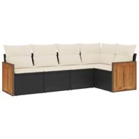5-delige Loungeset met kussens poly rattan zwart - thumbnail