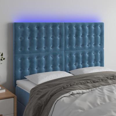 Hoofdbord LED 144x5x118/128 cm fluweel donkerblauw