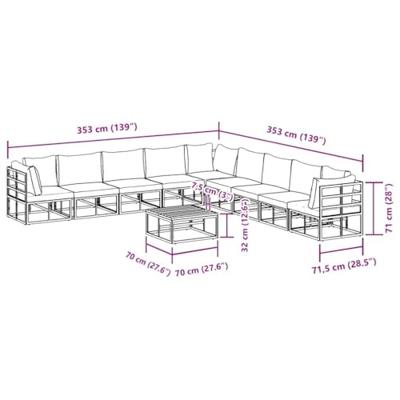 Tuinbankenset met kussen 10 pcs Zwart Aluminium