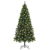 VidaXL Kunstkerstboom met verlichting en dennenappels 180 cm groen - thumbnail