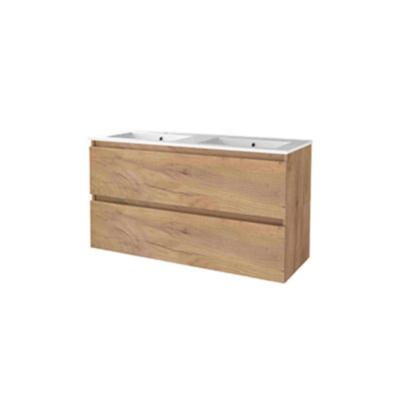 Basic-Line Start 46 Badkamermeubelset - 120 x 46 cm - Greeploos - 4 Lades - Keramische Wastafel - 2 Kraangaten - Whisky Oak