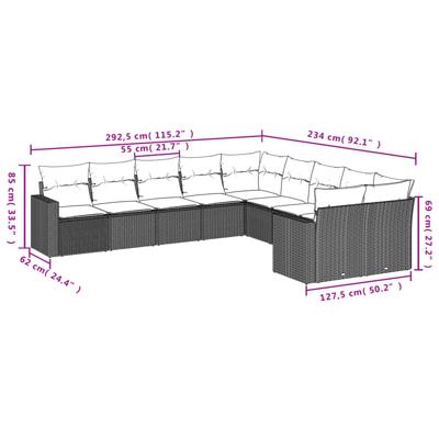 10-delige Loungeset met kussens poly rattan zwart - thumbnail
