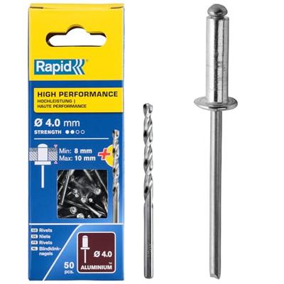 Rapid High performance blindklinknagels Ø4,0 x 14 mm, 50 stuks + boor - 5000385 - 5000385 Rapid High performance blindklinknagels Ø4,0 x 14 mm, 50 stuks + boor - 5000385 - 5000385