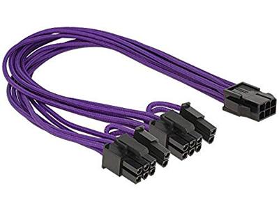 Delock 83704 Voedingskabel PCI Express 6-pins female > 2 x 8-pins male textiel afscherming paars