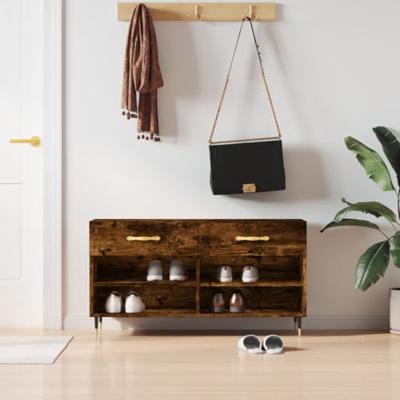 VidaXL Schoenenbank 102x35x55 cm bewerkt hout gerookt eikenkleurig VidaXL Schoenenbank 102x35x55 cm bewerkt hout gerookt eikenkleurig