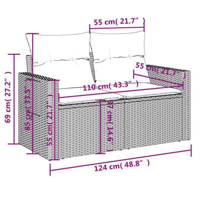 6-delige Loungeset met kussens poly rattan bruin - thumbnail