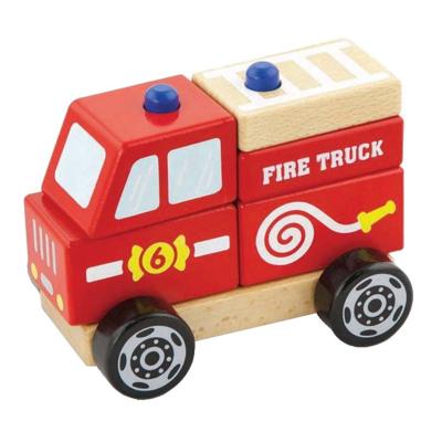 VIGA houten stapelbaar speelgoed voor brandweerwagens, brandweerwagen, afm 13x10x8 cm, 1 stuk