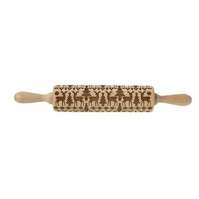 2 stuks Christmas Embossing Rolling Pin bakken koekjes fondant cake deeg gegraveerd roller (43cm elanden)