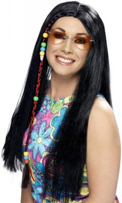 Hippie pruik met vlechtdecoratie zwart