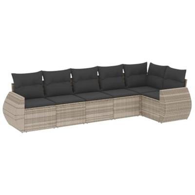 6-delige Loungeset met kussens poly rattan lichtgrijs