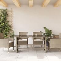 Tuintafel met glazen blad 190x80x74 cm poly rattan lichtgrijs - thumbnail