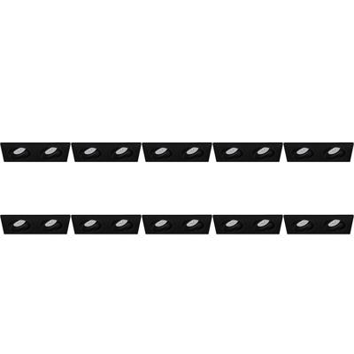 Set van 10 Inbouwspots - GU10 Dubbele Rechthoekige Armaturen - Zwart Aluminium - Kantelbaar