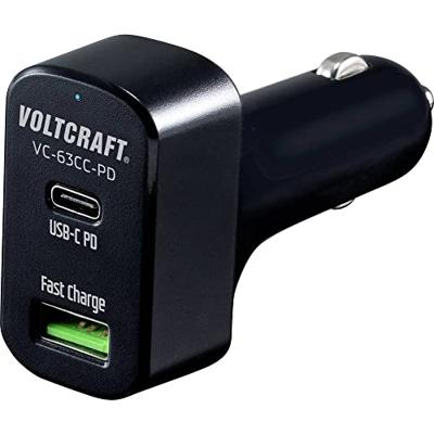 VOLTCRAFT CAS-63 USB-oplader 63 W 1x USB-A, 1x USB-C USB PD Zwart Auto USB Power Delivery (USB-PD)