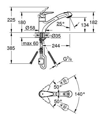 Grohe Eurodisc keukenkraan met uittrekbare handdouche Chroom - thumbnail
