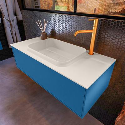 Badkamermeubelset Mondiaz Erin 100 cm met 1 Lade met RIDGE Wastafel Midden Linen met 1 kraangat Greeploos Mat Jeans Badkamermeubelset Mondiaz Erin 100 cm met 1 Lade met RIDGE Wastafel Midden Linen met 1 kraangat Greeploos Mat Jeans