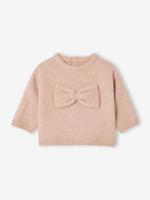 Gebreide trui baby sweater met strik in volume roze (poederkleur) - thumbnail