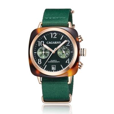CAGARNY 6883 Fashion waterdichte polychromatische metalen shell quartz horloge met canvas armband