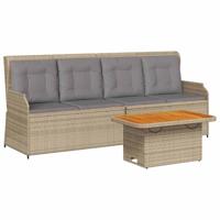 3-delige Loungeset met kussens poly rattan beige - thumbnail