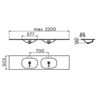 Wastafelblad Clou Hammock Dubbele Waskom Rechts 180cm Mat Wit - thumbnail
