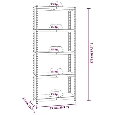 VidaXL Opbergrekken 5-laags 3 st staal & bewerkt hout antracietkleurig