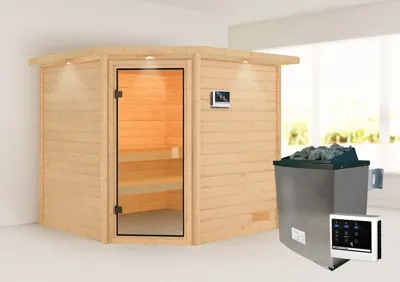 Karibu | Tilda Sauna met Dakkraag | Kachel 9 kW Externe Bediening