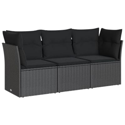 3-delige Loungeset met kussens poly rattan zwart 3-delige Loungeset met kussens poly rattan zwart