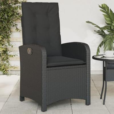 Tuinstoelen 2 st verstelbaar met kussens poly rattan zwart - thumbnail