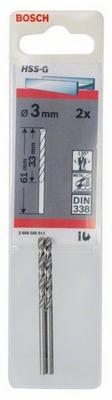 Bosch Accessories 2608585911 HSS Metaal-spiraalboor 3 mm Gezamenlijke lengte 61 mm Geslepen DIN 338 Cilinderschacht 2 stuk(s) Bosch Accessories 2608585911 HSS Metaal-spiraalboor 3 mm Gezamenlijke lengte 61 mm Geslepen DIN 338 Cilinderschacht 2 stuk(s)