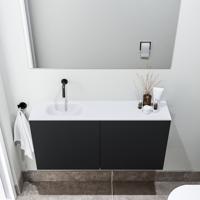 Zaro Polly toiletmeubel 100cm mat zwart met witte wastafel zonder kraangat links - thumbnail