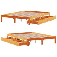 Bedframe met lades massief grenenhout wasbruin 140x190 cm - thumbnail