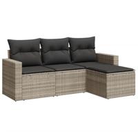 4-delige Loungeset met kussens poly rattan lichtgrijs - thumbnail