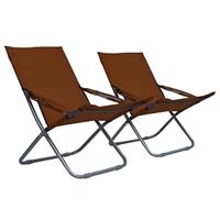 Strandstoelen 2 st inklapbaar stof bruin - thumbnail