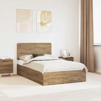 Bedframe met hoofdeinde Artisan Eiken 135 x 190 cm Bewerkt hout - thumbnail