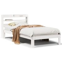 Bedframe met hoofdbord massief grenenhout wit 120x190 cm - thumbnail