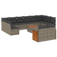 13-delige Loungeset met kussens poly rattan grijs - thumbnail