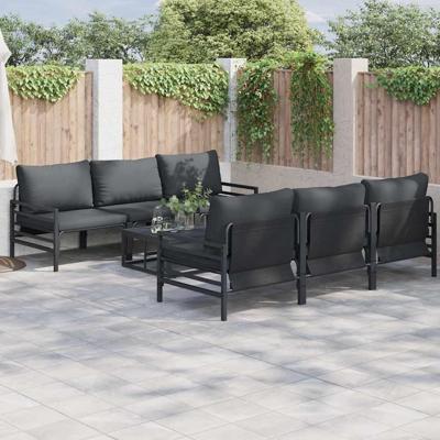 Tuinbankenset met kussen 7 pcs Zwart Staal