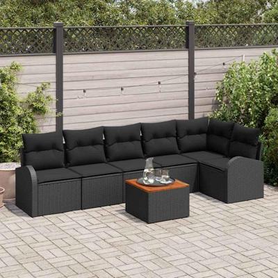 Tuinbankenset met opslag 7 pcs Zwart poly rattan