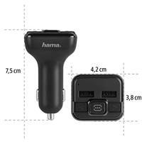 Hama FM Transmitter voor autoradio met AUX, USB en autolader (auto-adapter voor sigarettenaansteker aansluiting met 3,5 mm jack aansluiting en 2 USB-poorten voor USB-stick en voor opladen) zwart - thumbnail
