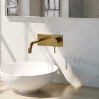 Inbouw Wastafelmengkraan Brauer Gold Edition Coldstart Gebogen Uitloop Ronde Hendel Rechts Geborsteld Goud PVD Met Afdekplaat Brauer - thumbnail