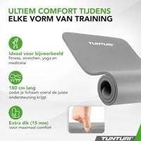 Tunturi NBR Yogamat met Draagtas | Fitness mat Extra dik & zacht | Anti slip | 180x60x1.5cm | Incl Trainingsapp | Grijs - thumbnail