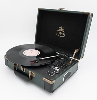 GPO SW196FGB Ambassador Portable USB Bluetooth Turnntable withSpeakers Green/Black