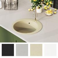 VidaXL Gootsteen enkele bak rond graniet beige - thumbnail