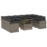 10-delige Loungeset met kussens poly rattan grijs - thumbnail