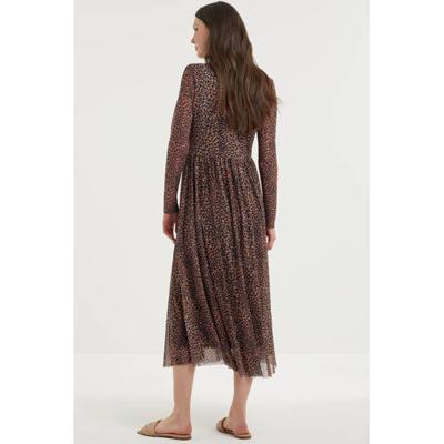 Catwalk Junkie semi-transparante jurk Hazel met panterprint en plooien donkerbruin Catwalk Junkie semi-transparante jurk Hazel met panterprint en plooien donkerbruin